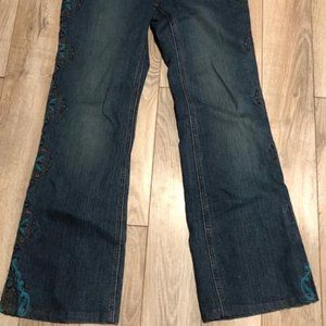Live a Little Jeans Size 4 Blue Hippie Boho Embroidered Mid Rise